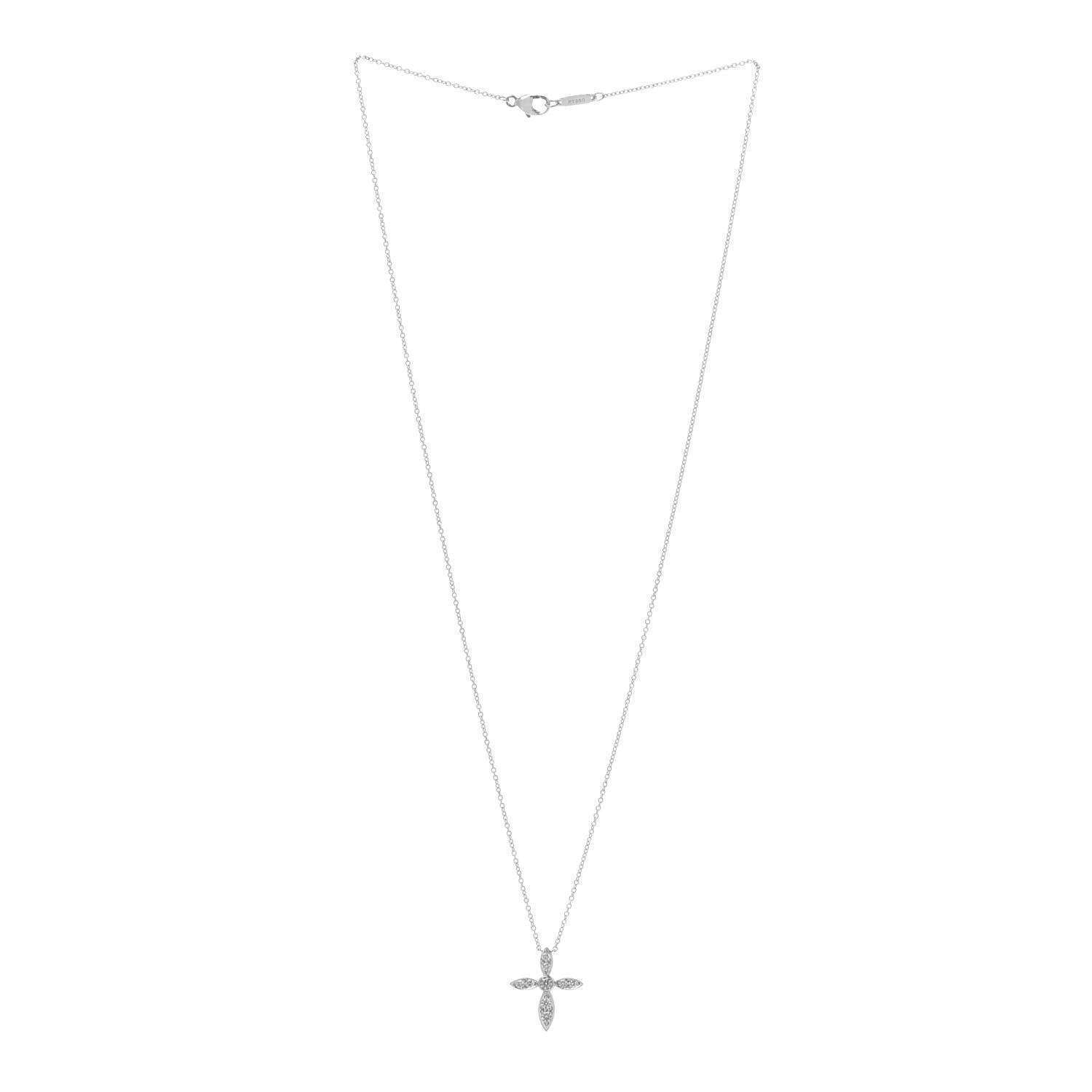 Tiffany Platinum Diamond Illusion Cross Pendant Necklace 3 of 8