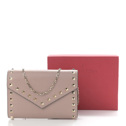 Valentino Garavani Pebbled Calfskin Rockstud Envelope Wallet on Chain Poudre 10 of 10