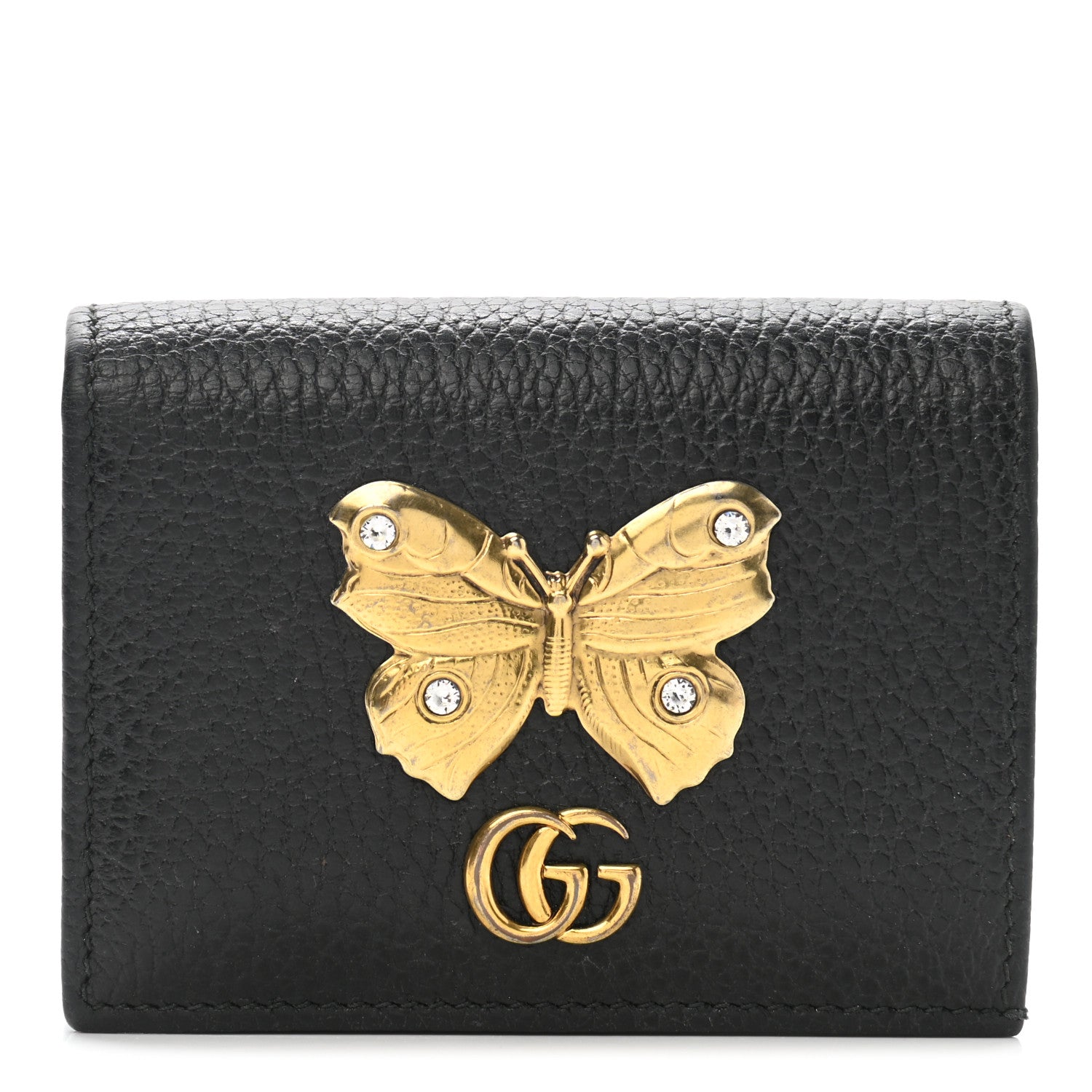 Gucci Pebbled Calfskin Butterfly Card Case Black 1 of 8