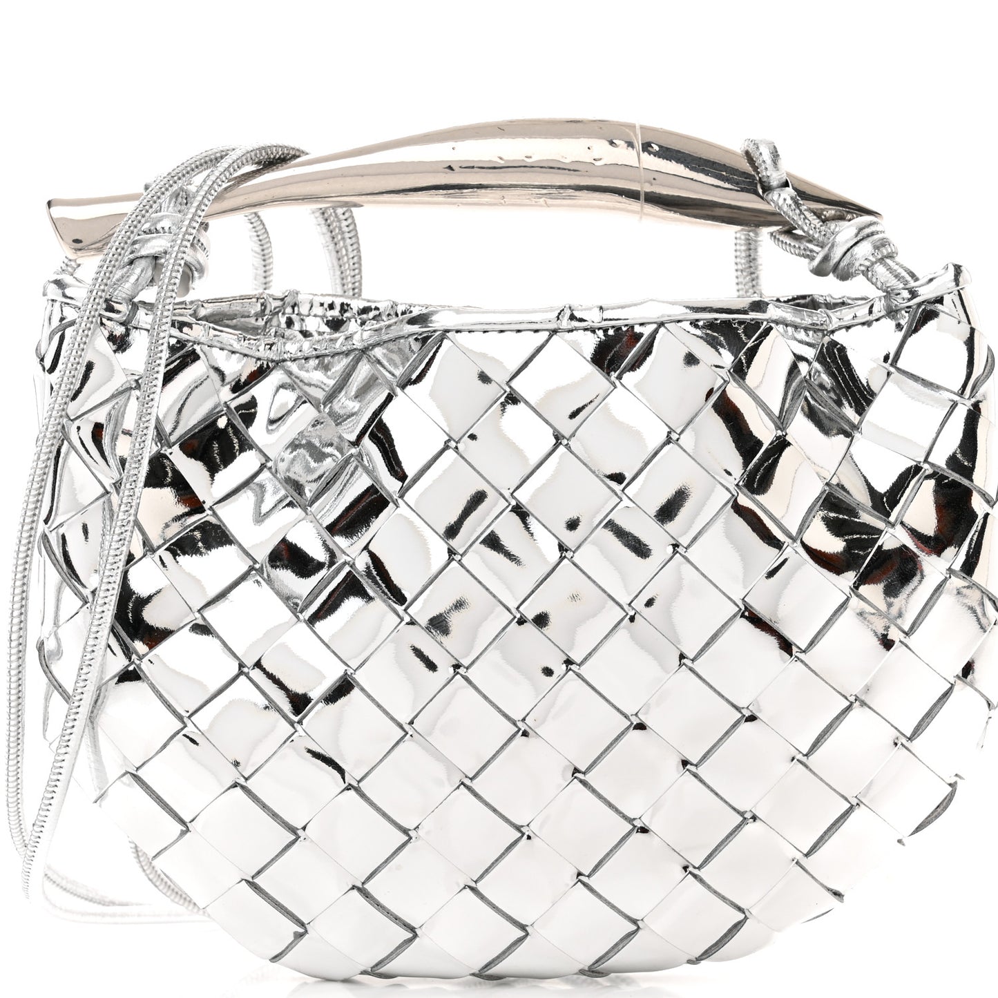 Mirror Laminated Nappa Intrecciato Mini Sardine Bag Silver