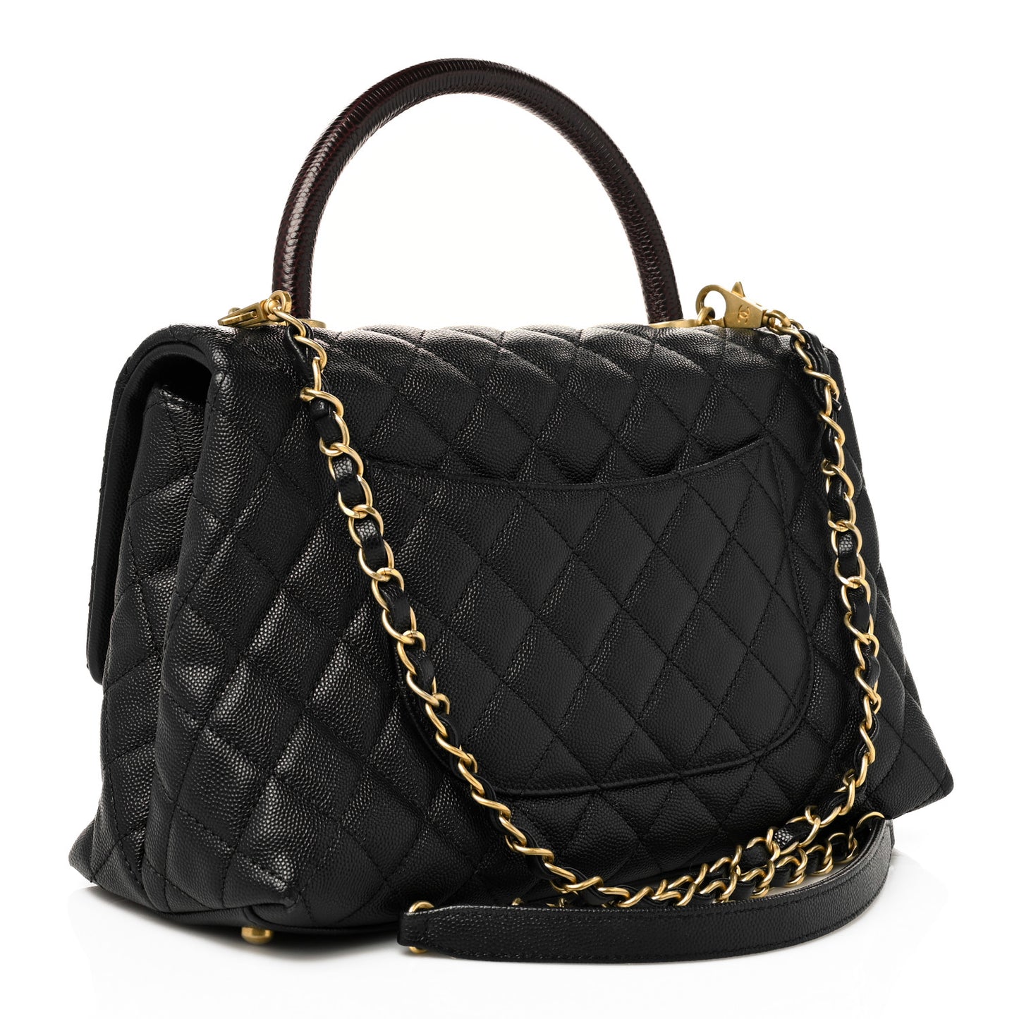 Caviar Lizard Embossed Quilted Small Coco Handle Flap Black