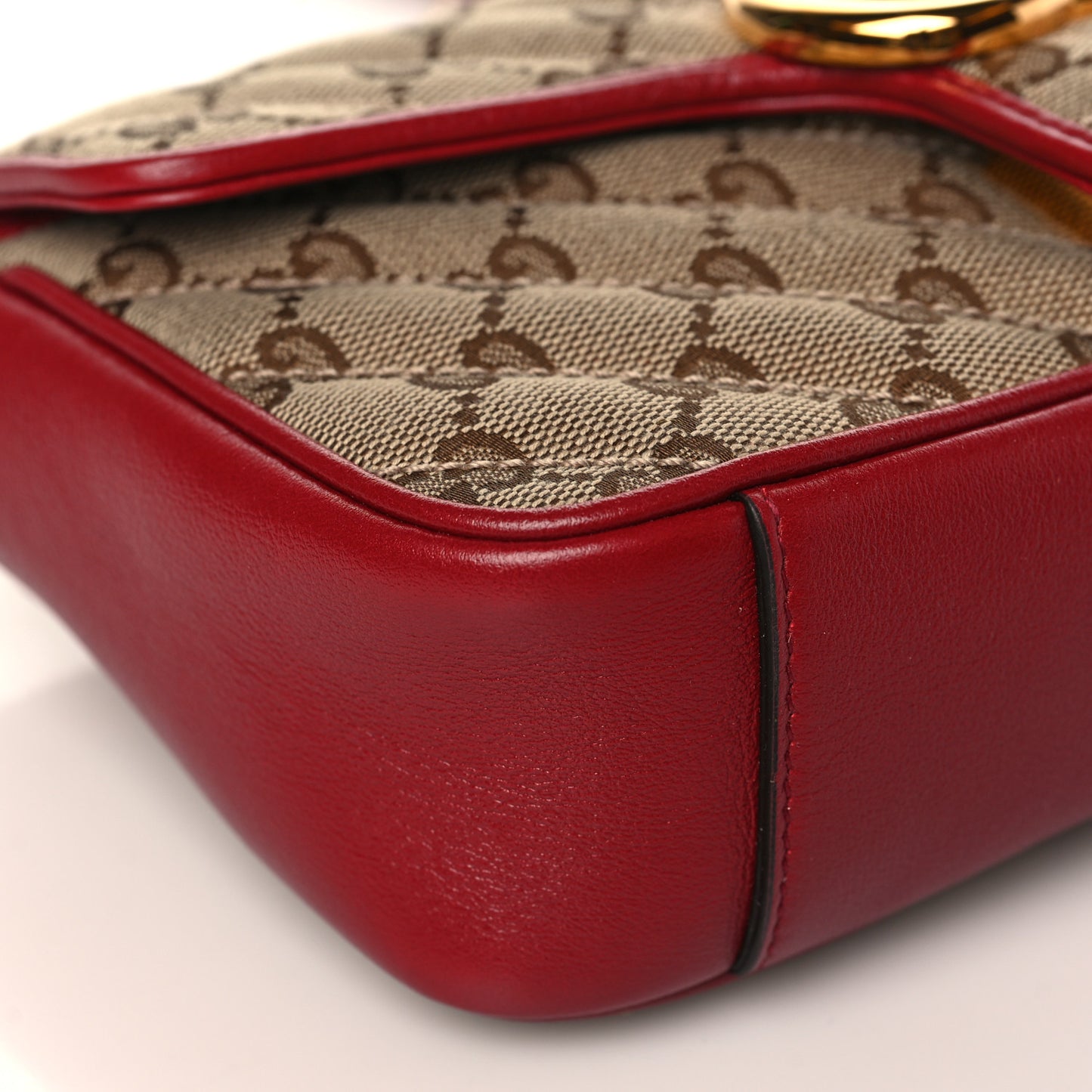 Monogram Azalea Calfskin Matelasse Diagonal Mini GG Marmont Shoulder Bag Beige Ebony New Cherry Red