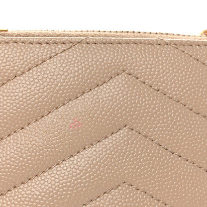Saint Laurent Grain De Poudre Matelasse Chevron Monogram Zipped Card Case Nude Powder 8 of 11
