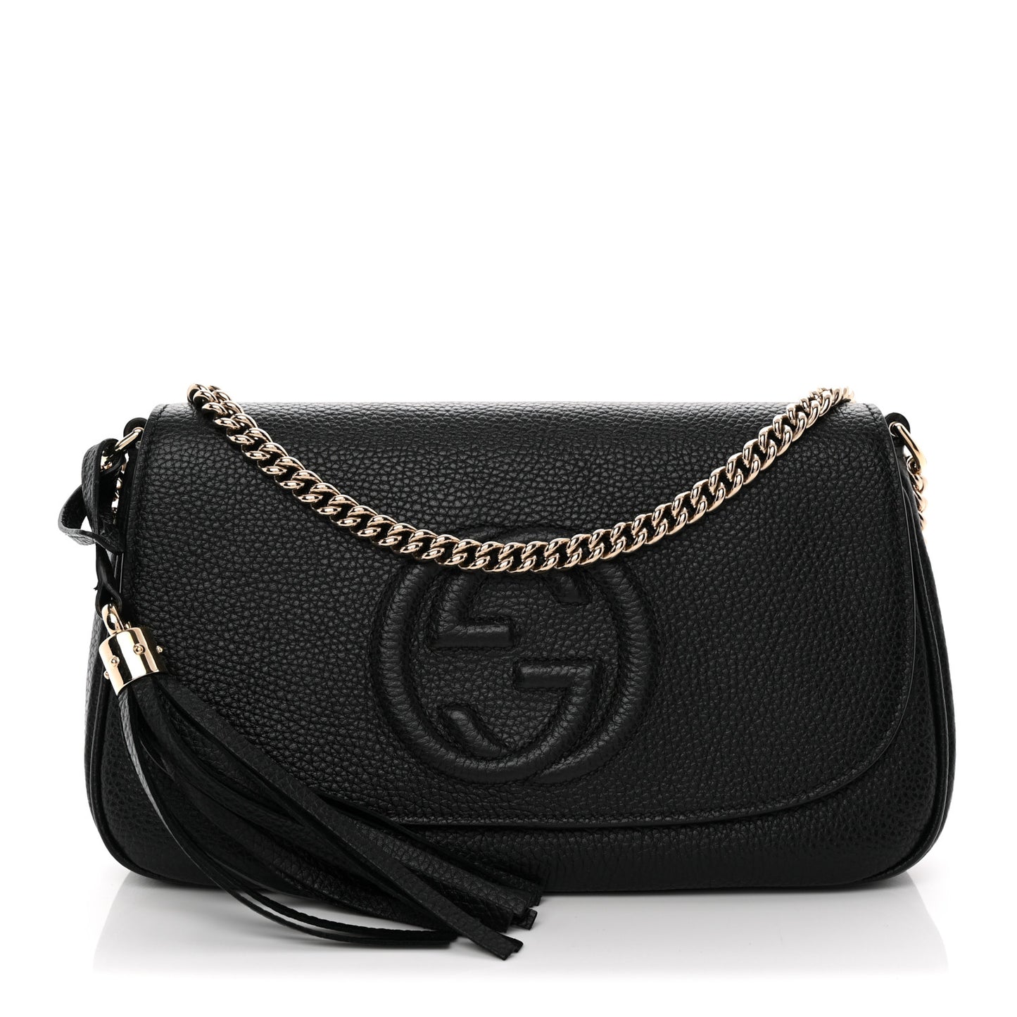 Pebbled Calfskin Medium Soho Flap Crossbody Black