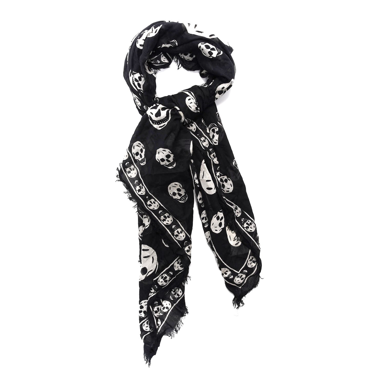 Silk Chiffon Skull Scarf Black Ivory