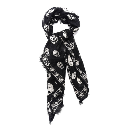 Alexander McQueen Silk Chiffon Skull Scarf Black Ivory 1 of 4