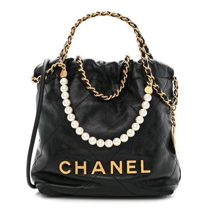 Chanel Shiny Crumpled Calfskin Quilted Pearl Mini Chanel 22 Black 1 of 10
