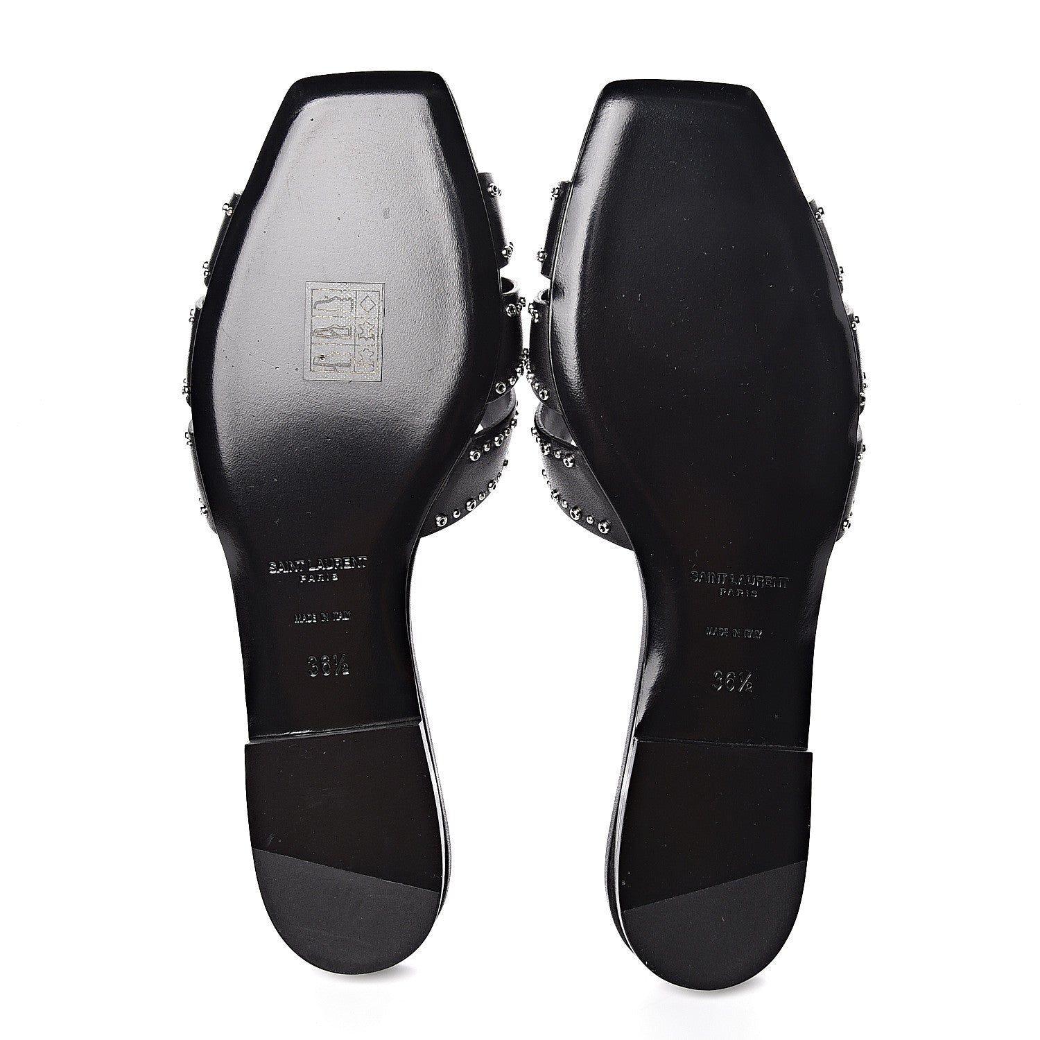 Saint Laurent Calfskin Grommet Tribute 05 Slide Sandals 36.5 Black 5 of 9