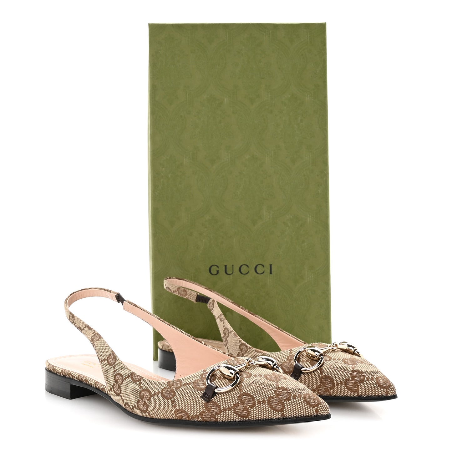 Monogram Horsebit Womens Slingback Ballet Flat 37.5 Beige Ebony Cocoa