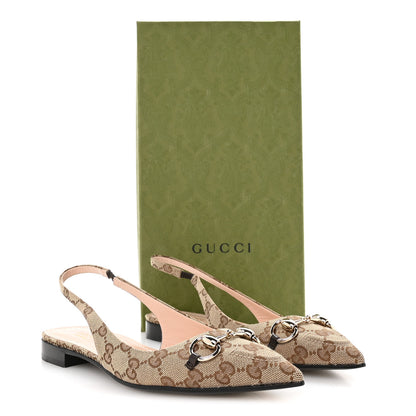 Gucci Monogram Horsebit Womens Slingback Ballet Flat 37.5 Beige Ebony Cocoa 9 of 9