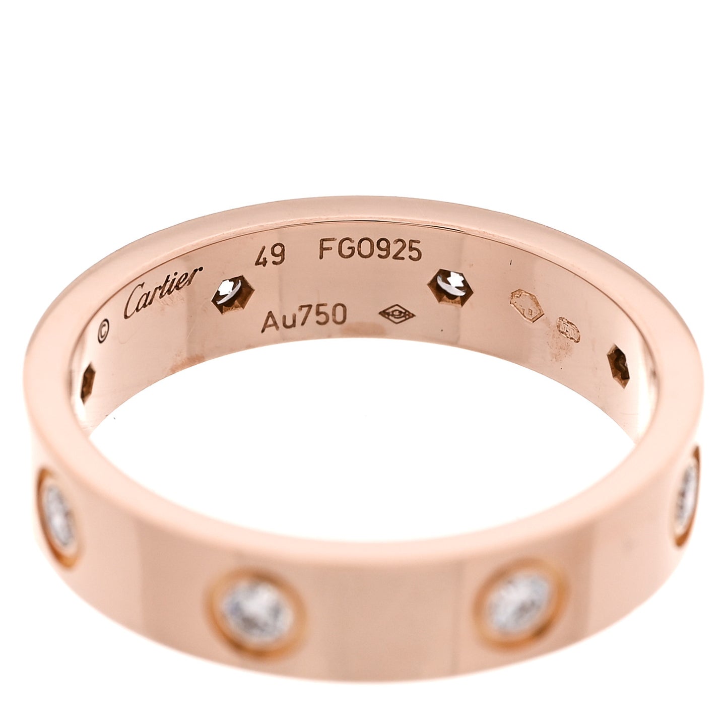 18K Pink Gold 8 Diamond 4mm LOVE Wedding Band Ring 49 5