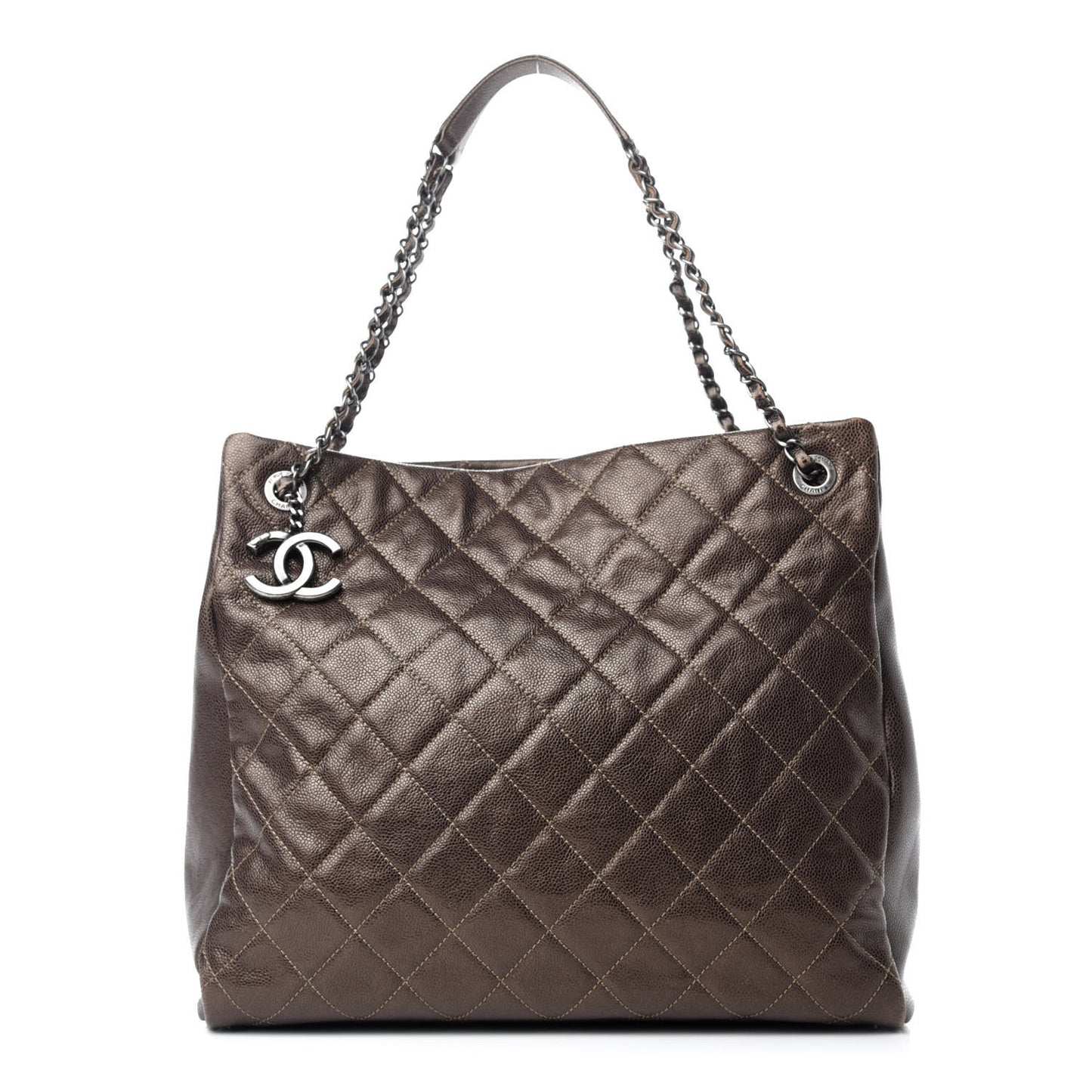 Iridescent Caviar Quilted Tall Chic Shopping Tote Dark Gold
