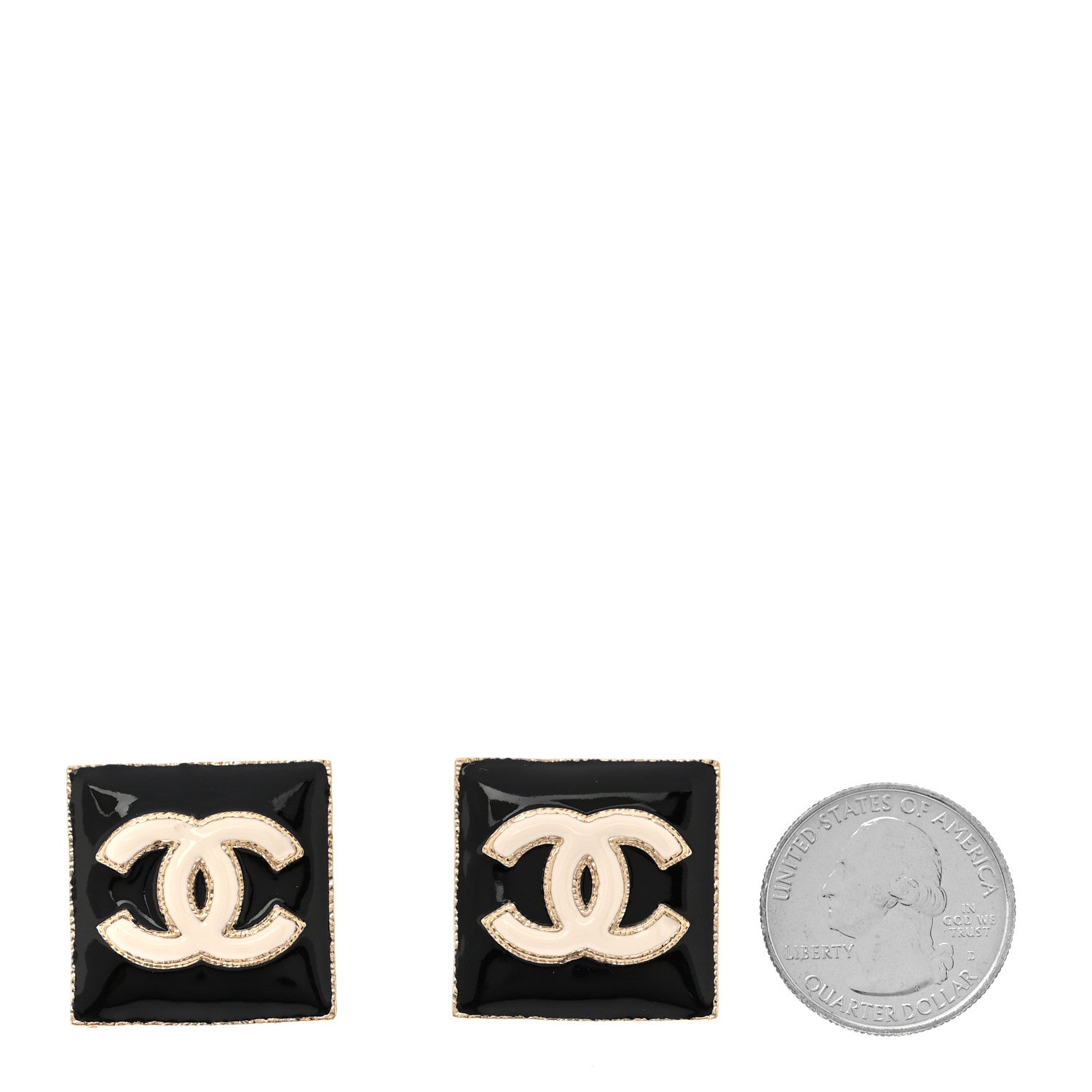 Chanel Enamel CC Square Earrings Black White 2 of 4