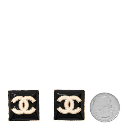 Chanel Enamel CC Square Earrings Black White 2 of 4