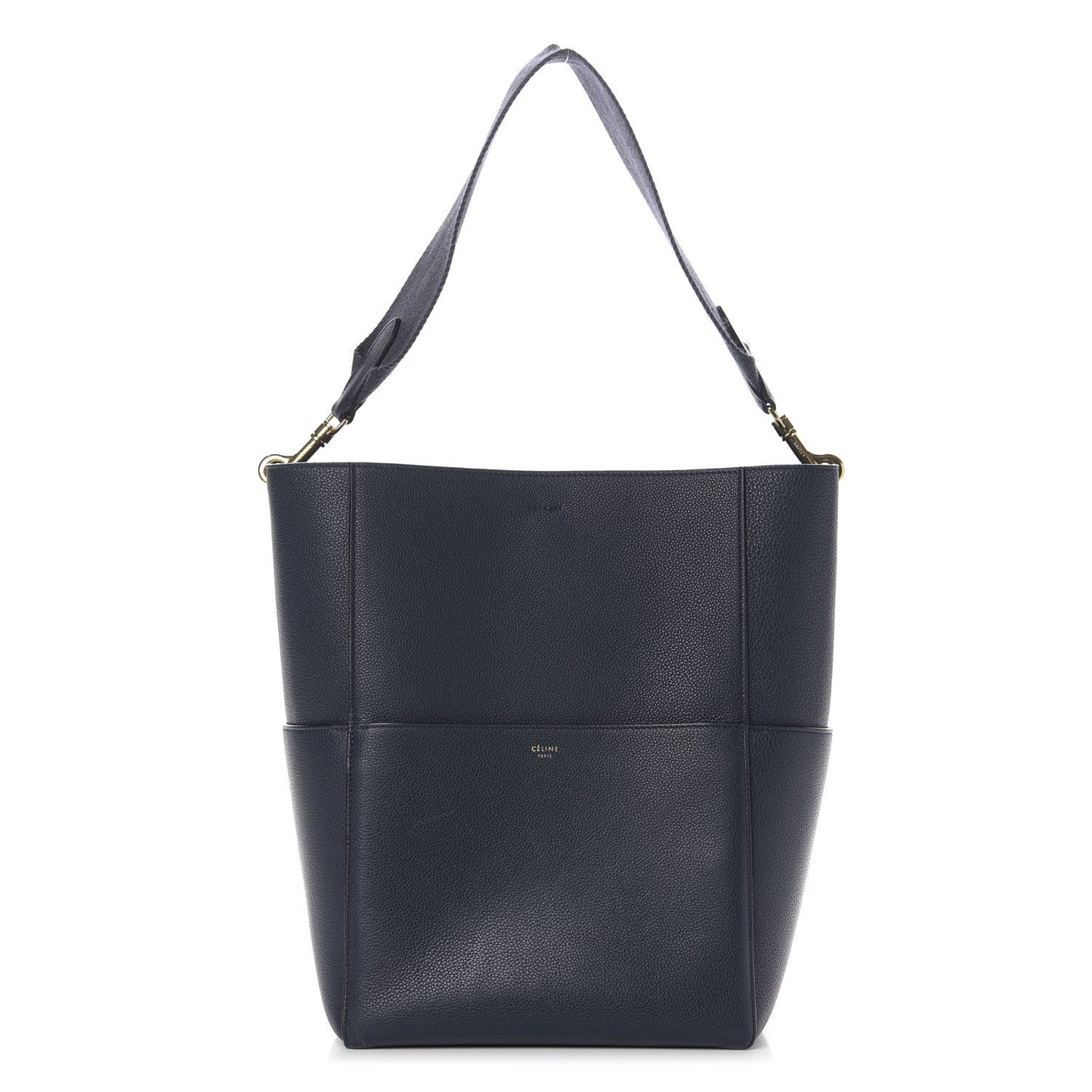 Soft Grained Calfskin Sangle Bucket Bag Navy Blue