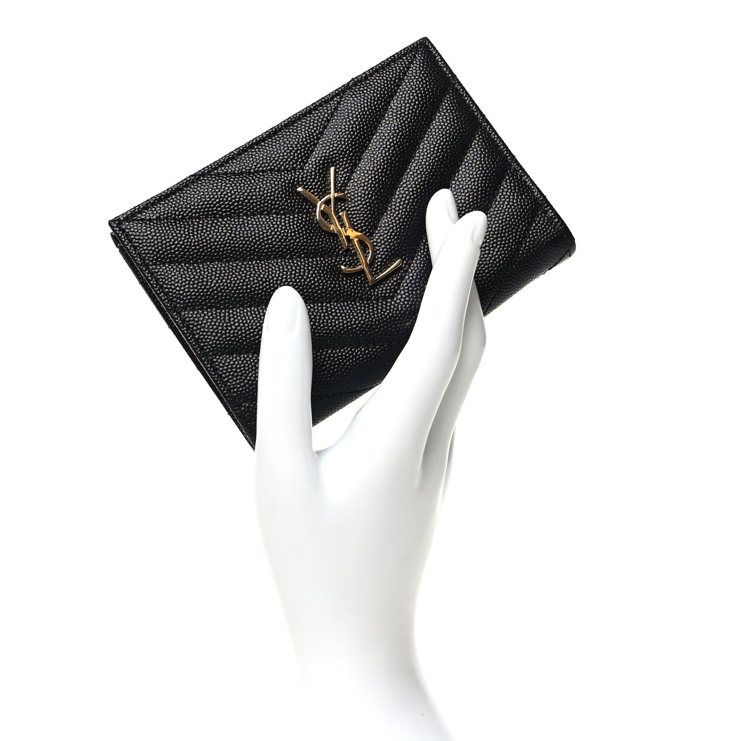 Grain De Poudre Matelasse Chevron Monogram Zipped Two-Part Wallet Black
