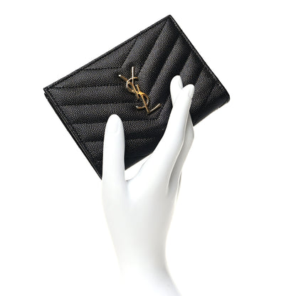 Saint Laurent Grain De Poudre Matelasse Chevron Monogram Zipped Two-Part Wallet Black 2 of 11