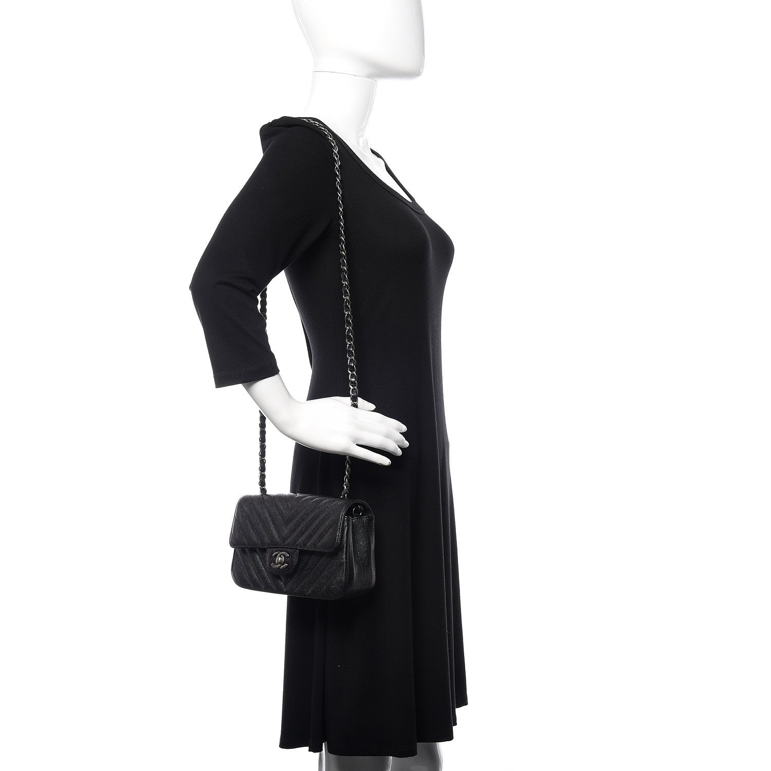 Chanel Iridescent Caviar Chevron Quilted Mini Rectangular Flap Black 2 of 12
