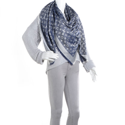 Louis Vuitton Wool Silk Monogram Denim Shawl Blue 2 of 5