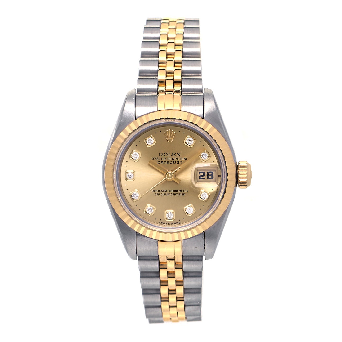 Stainless Steel 18K Yellow Gold Diamond 26mm Oyster Perpetual Datejust Watch Champagne 69173