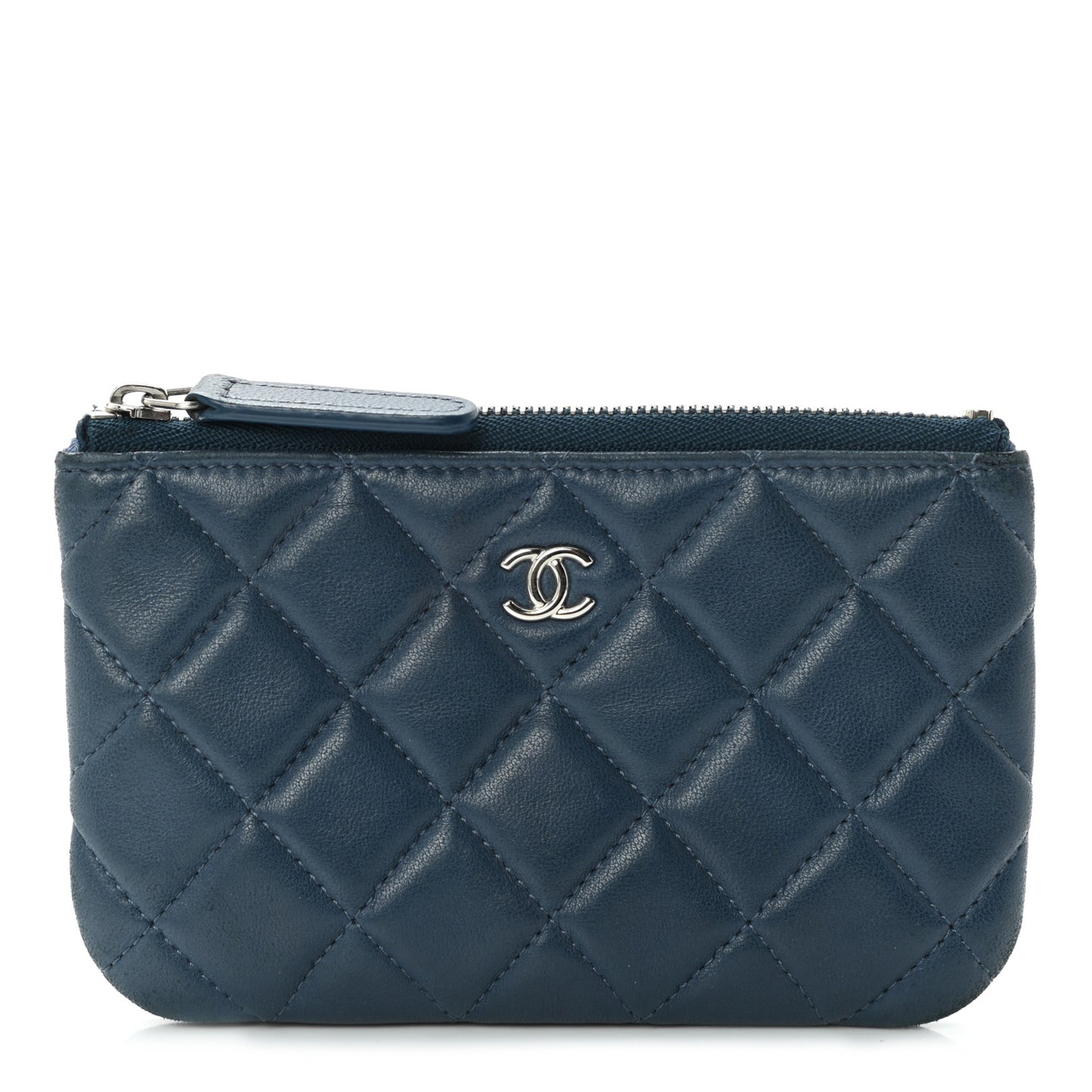 Lambskin Quilted Small Cosmetic Case Navy