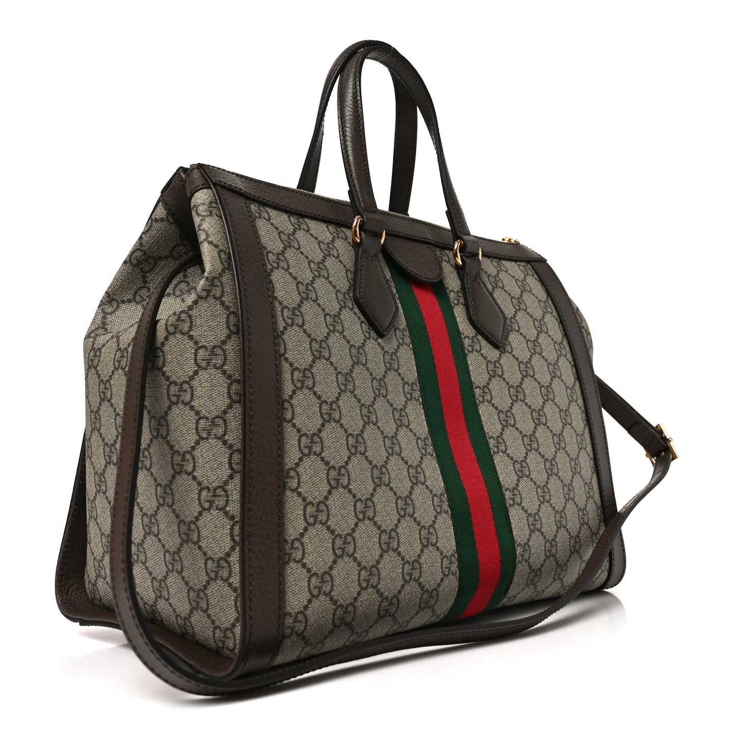 GG Supreme Monogram Web Medium Ophidia Tote Bag Brown