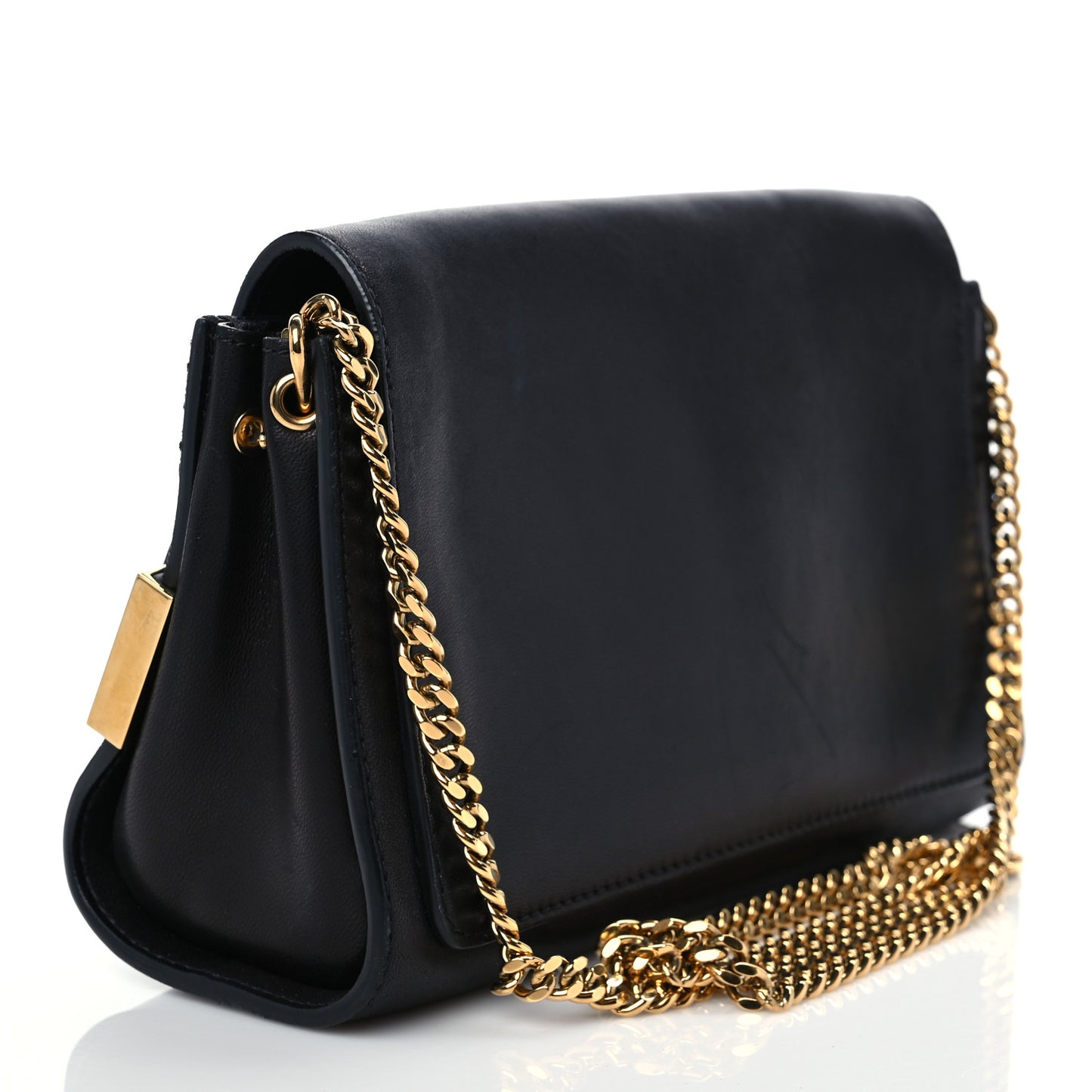 Lambskin Medium Elle Chain Clutch Black