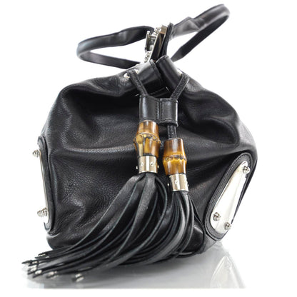 Gucci Leather Bamboo Tassel Race Tote Black 4 of 9