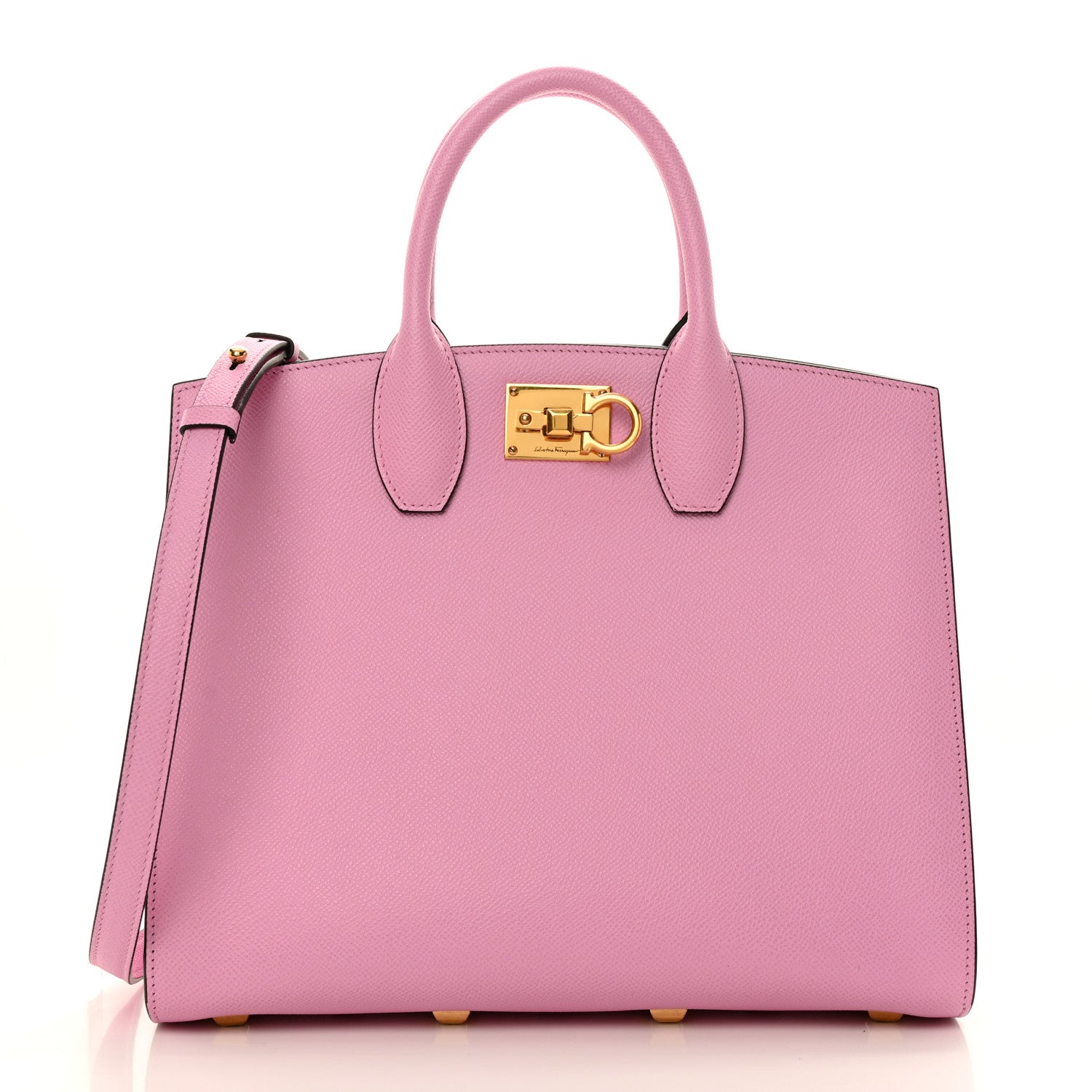 Salvatore Ferragamo Hammered Calfskin Medium The Studio Box Bag Flamingo 2 of 11