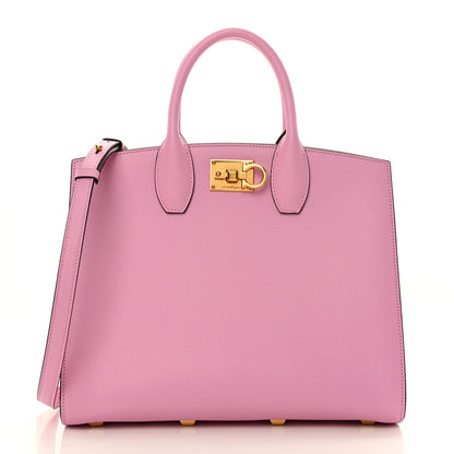 Salvatore Ferragamo Hammered Calfskin Medium The Studio Box Bag Flamingo 2 of 11