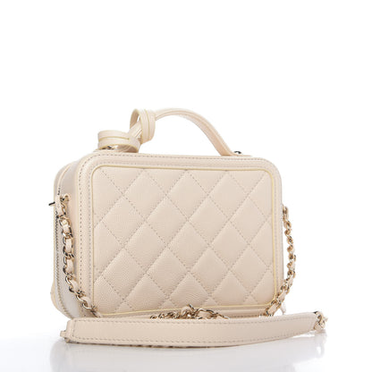 Chanel Caviar Quilted Small CC Filigree Vanity Case Light Beige 3 of 10