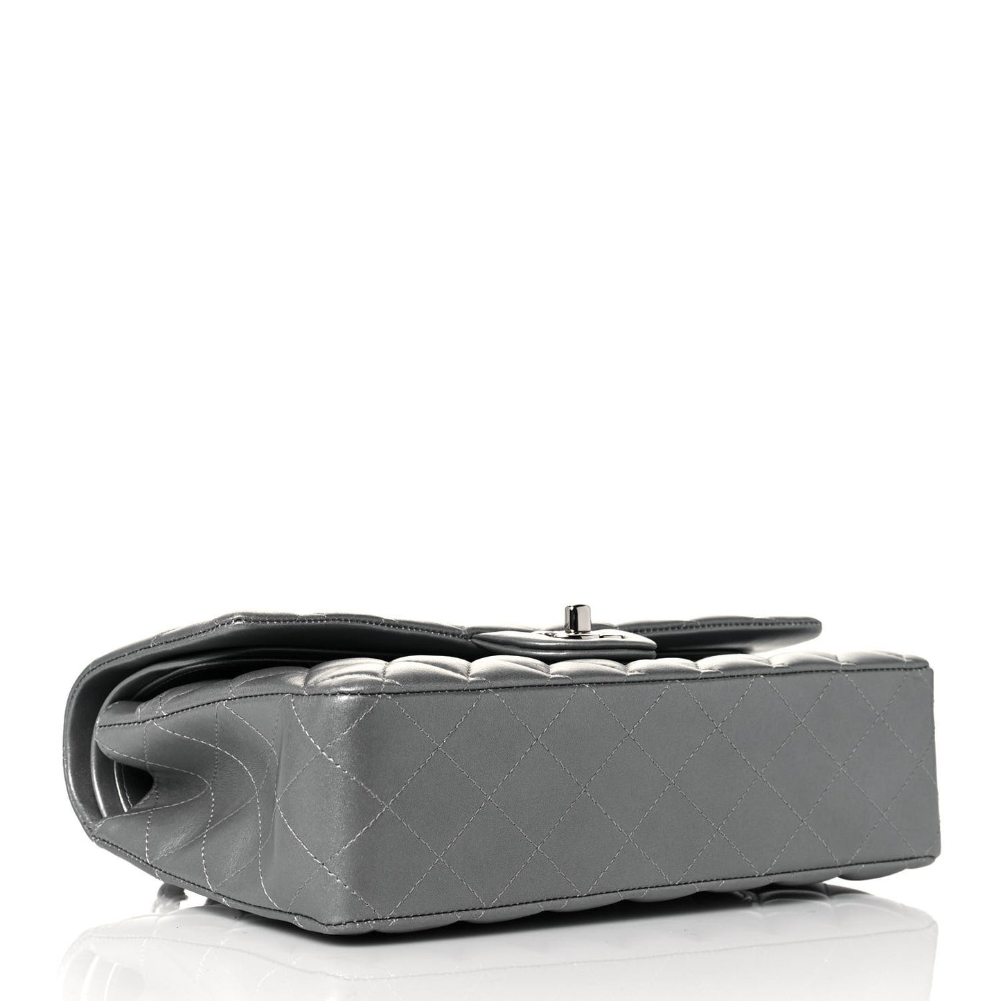 Metallic Lambskin Quilted Medium Double Flap Silver