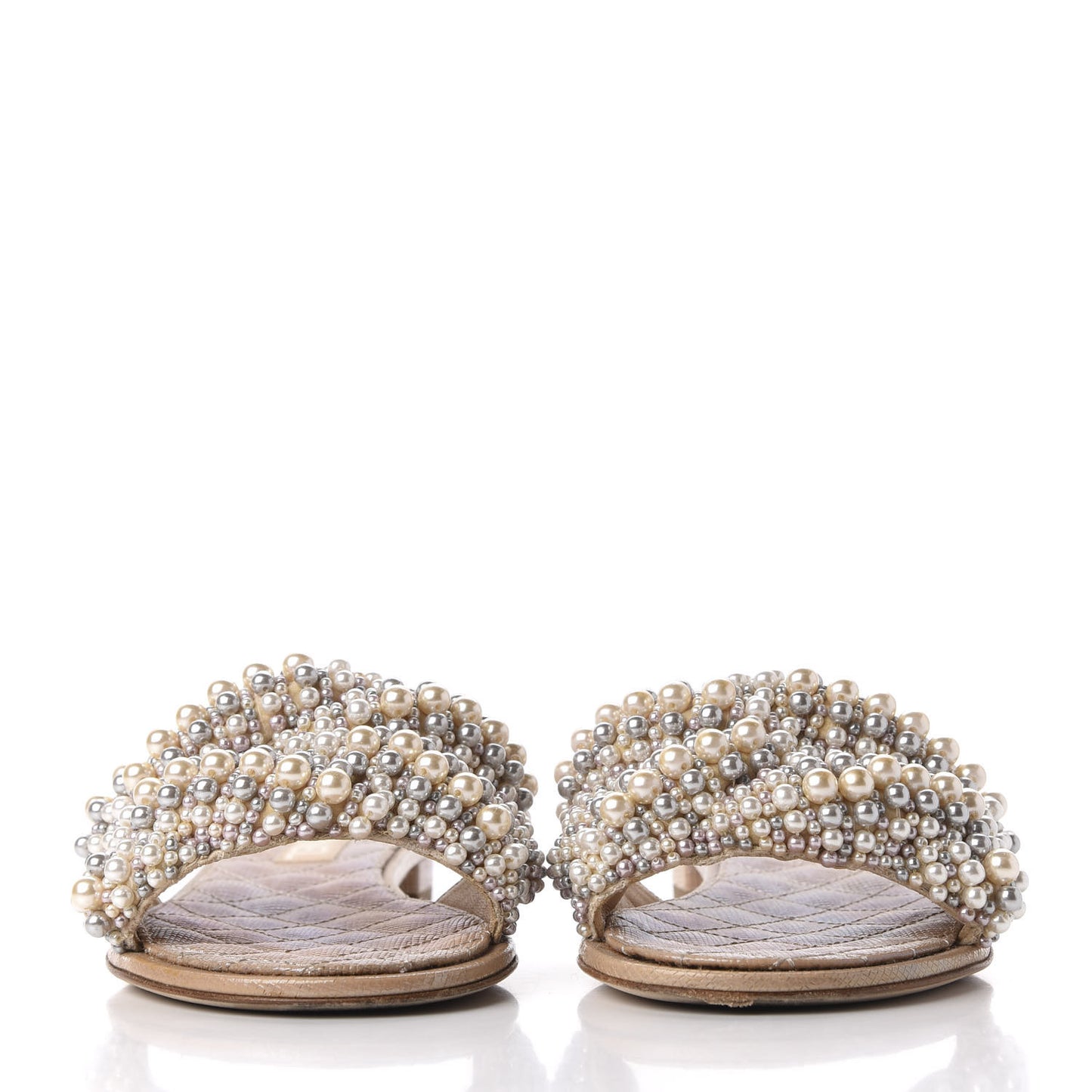 Calfskin Pearl Flat Sandals 40 Beige