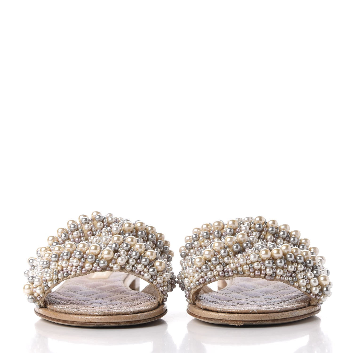 Chanel Calfskin Pearl Flat Sandals 40 Beige 3 of 12