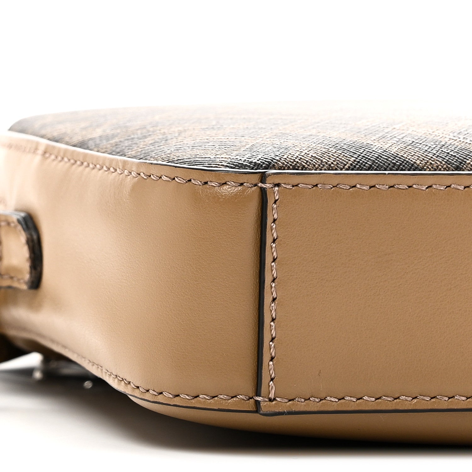 Fendi Glazed Fabric Vitello Cover FF 1974 Diagonal Bi-Color Medium Camera Case Tobacco Moro Sand Black 9 of 10