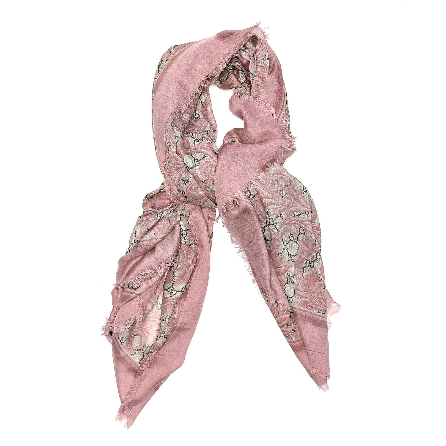 Gucci Modal Silk GG Monogram Big Arabesque Shawl Beige Pink 5 of 5