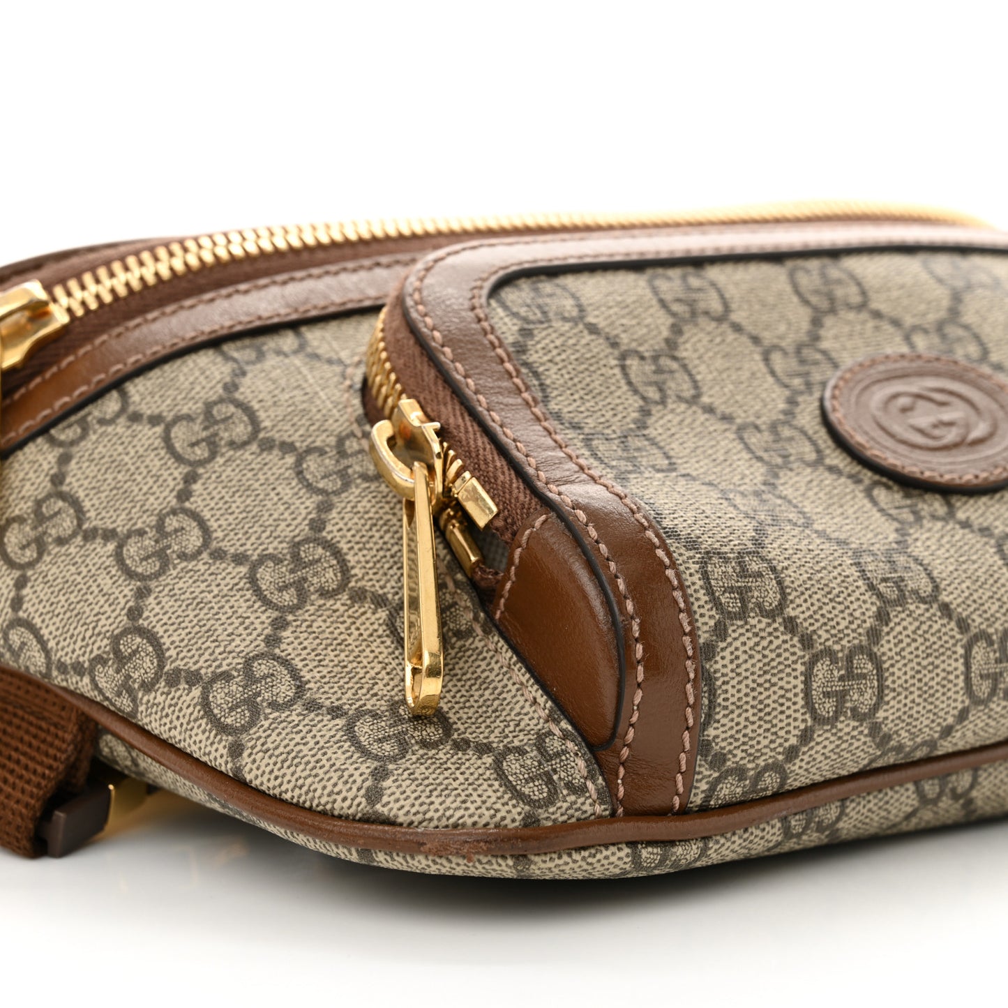 GG Supreme Monogram Textured Calfskin Retro Interlocking G Belt Bag Beige Ebony Brown Sugar