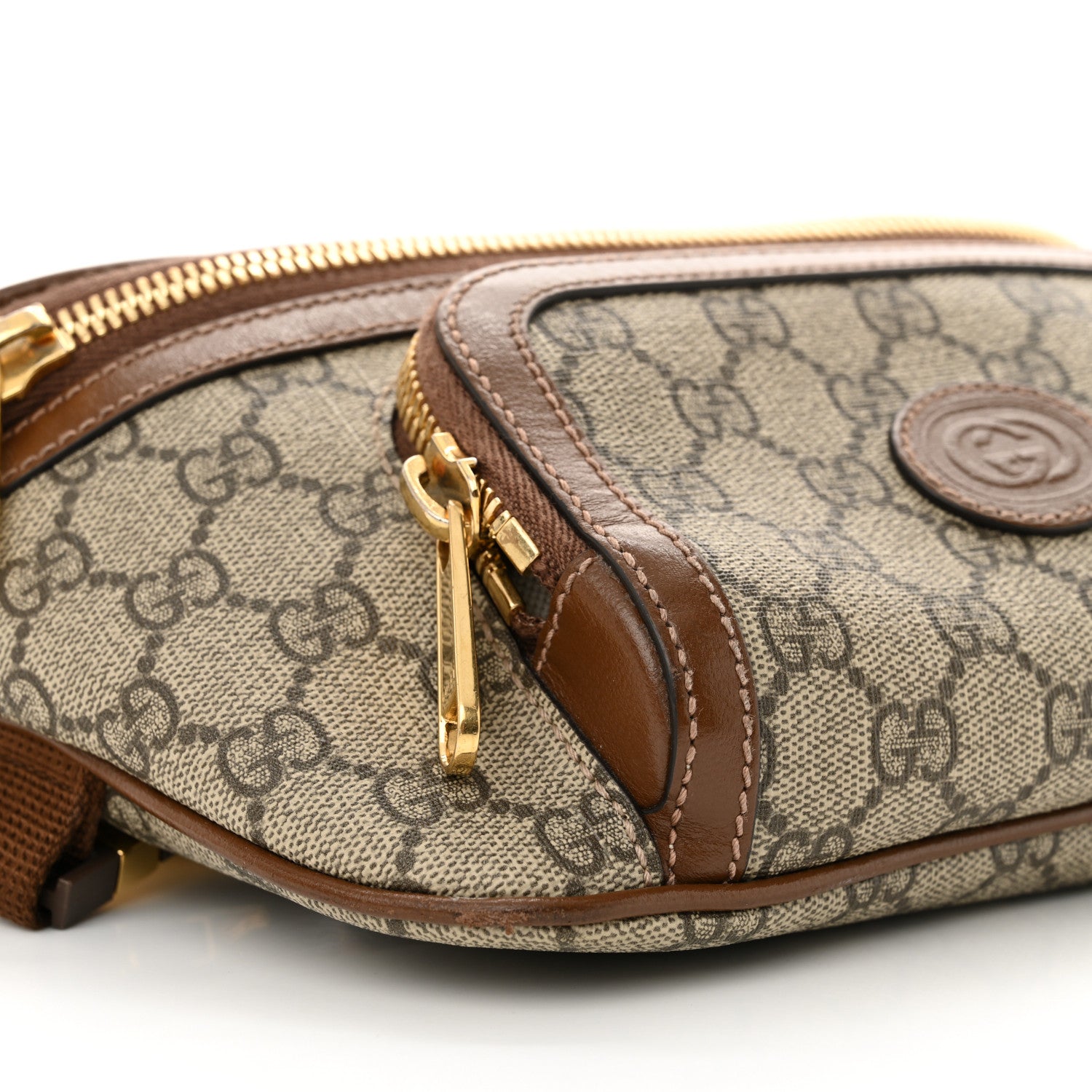 Gucci GG Supreme Monogram Textured Calfskin Retro Interlocking G Belt Bag Beige Ebony Brown Sugar 9 of 10
