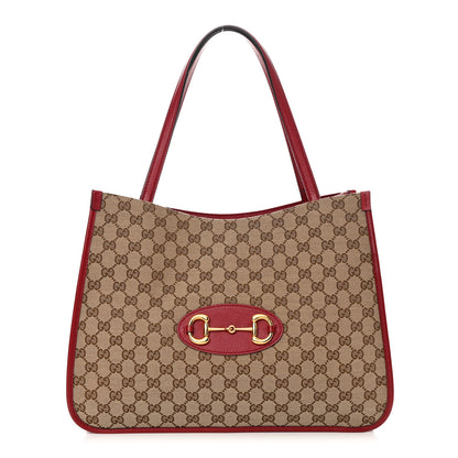 Gucci Monogram New Sakai Calfskin Lux Horsebit 1955 Tote Bag Beige Ebony New Cherry Red 1 of 13