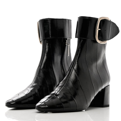 Saint Laurent Shiny Eel Joplin Buckle Booties 37.5 Black 3 of 12