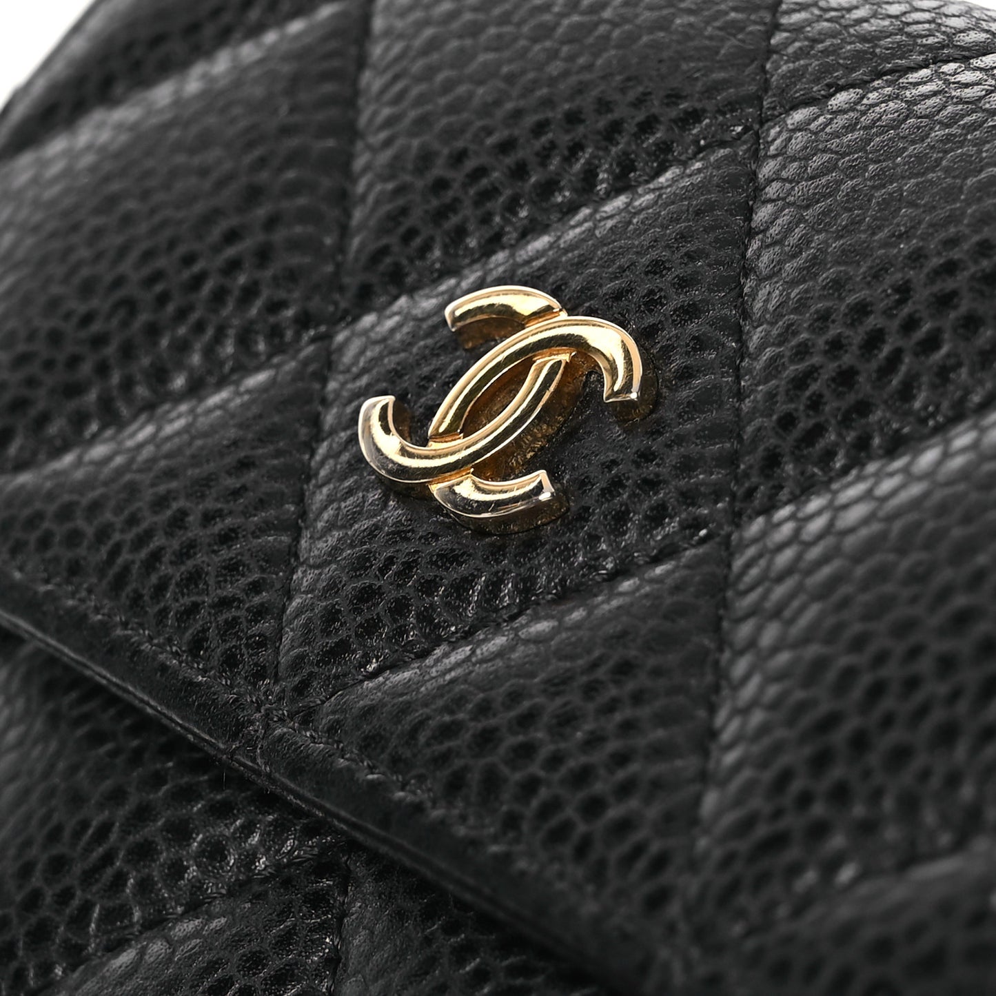 Caviar Quilted Compact French Flap Wallet Black