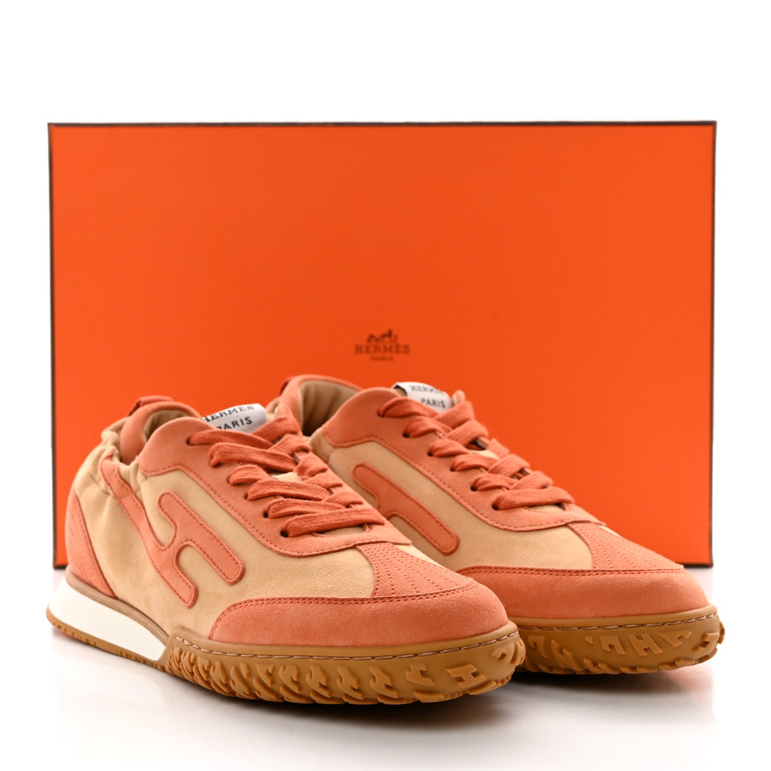 Hermes Suede Goatskin Jet Sneakers 37.5 Beige Natura Orange Nacarat 8 of 8