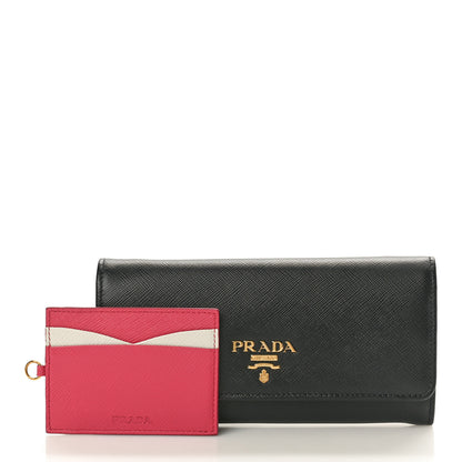Prada Saffiano Bi-Color Metal Continental Flap Travel Wallet Black Ibisco 2 of 9