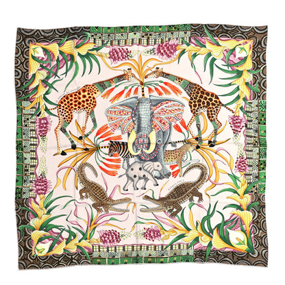 Hermes Silk La Marche Du Zambeze Scarf 90 Rose Pale Vert Jaune 1 of 6