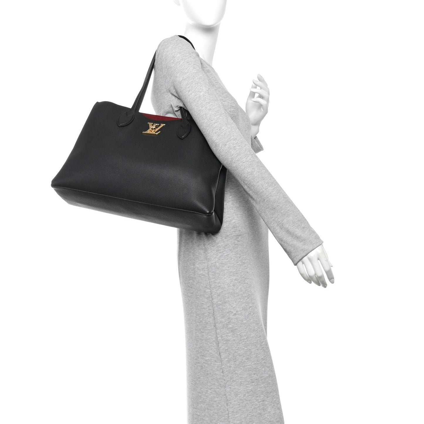 Grained Calfskin Lockme Shopper Black
