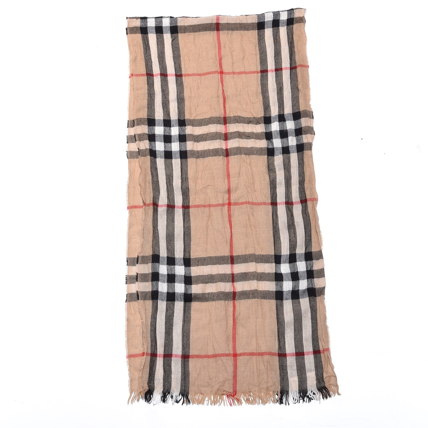 Burberry Merino Wool Cashmere Giant Check Lightweight Scarf Camel 3 of 5