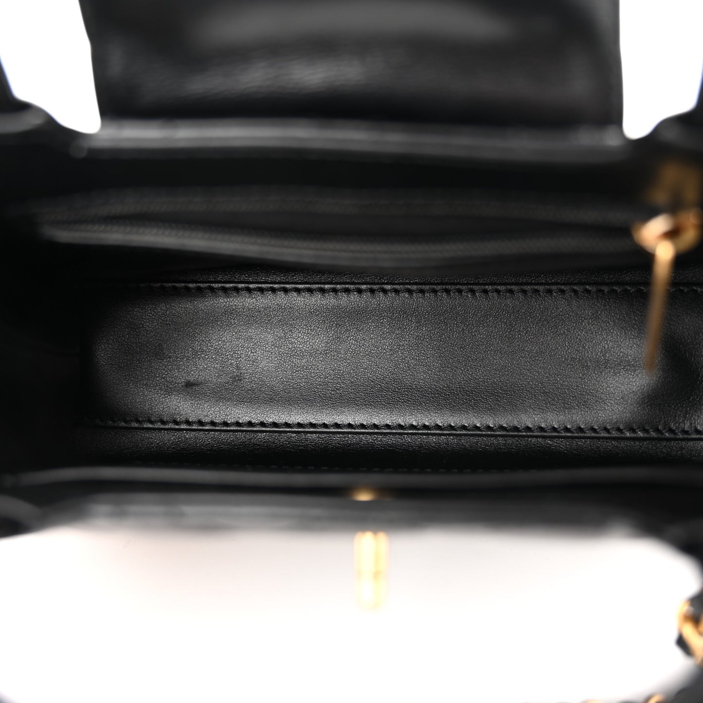 Shiny Aged Calfskin Quilted Nano Kelly Shopper Black