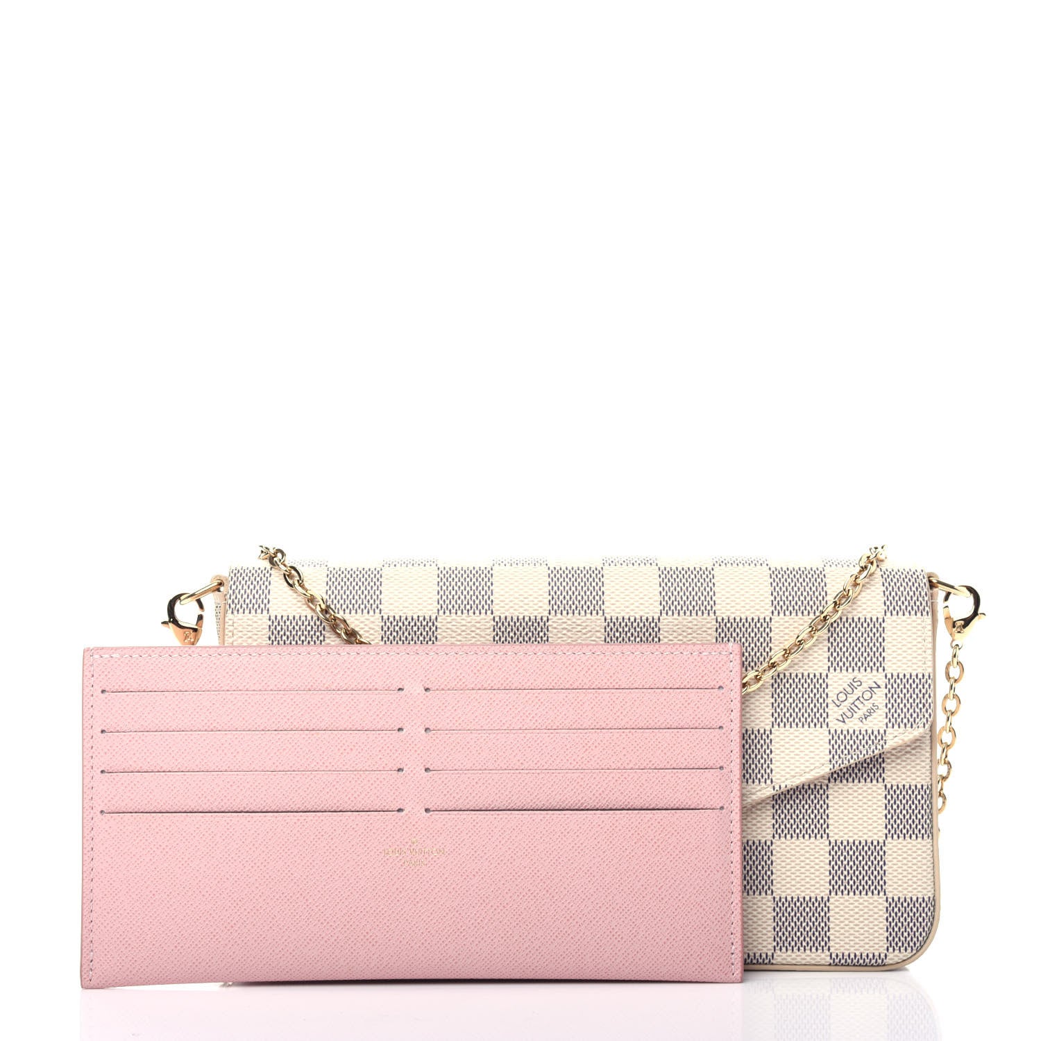 Louis Vuitton Damier Azur Pochette Felicie Chain Wallet Rose Ballerine 3 of 10