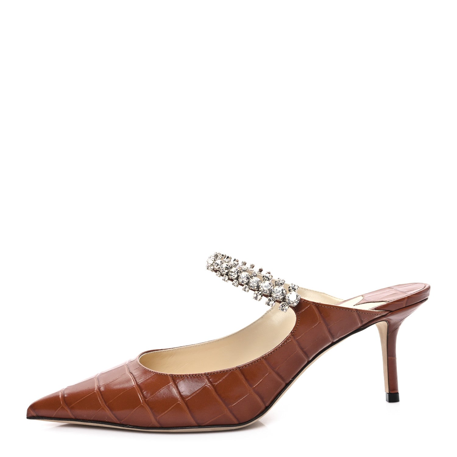 Jimmy Choo Crocodile Embossed Crystal Bing 65 Pumps 39.5 Tan 1 of 9