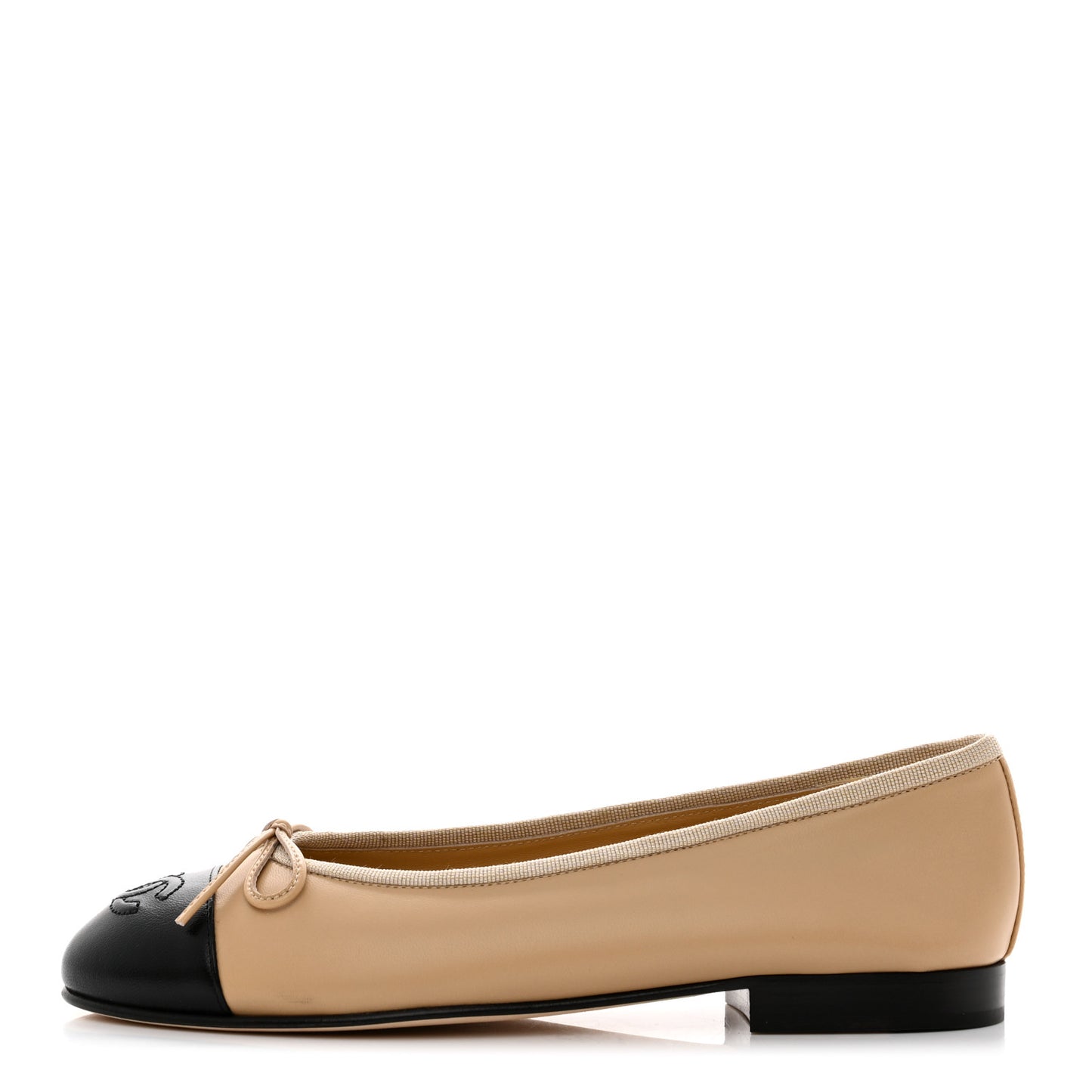 Lambskin Cap Toe CC Ballerina Flats 36 Beige Black